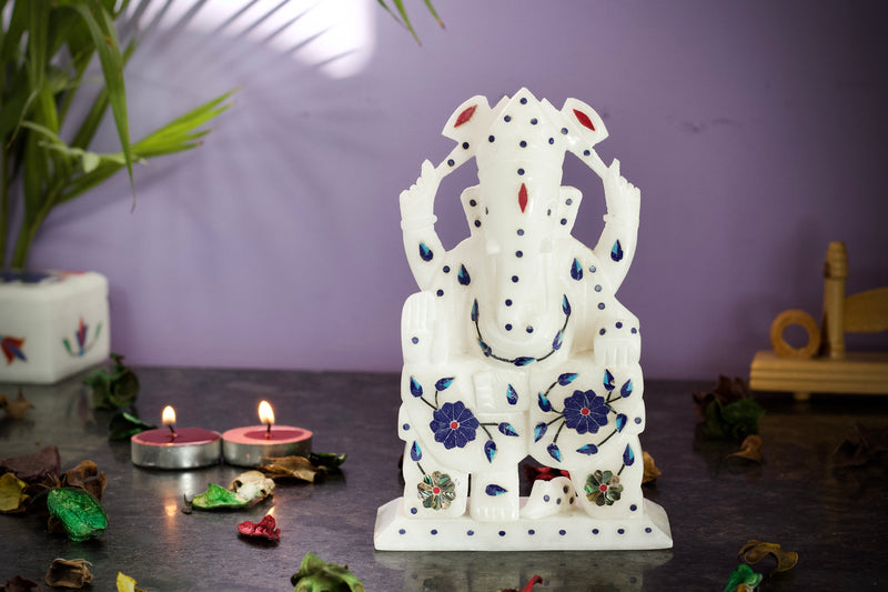 Ganesh Statue (Pure White Italian Marble)