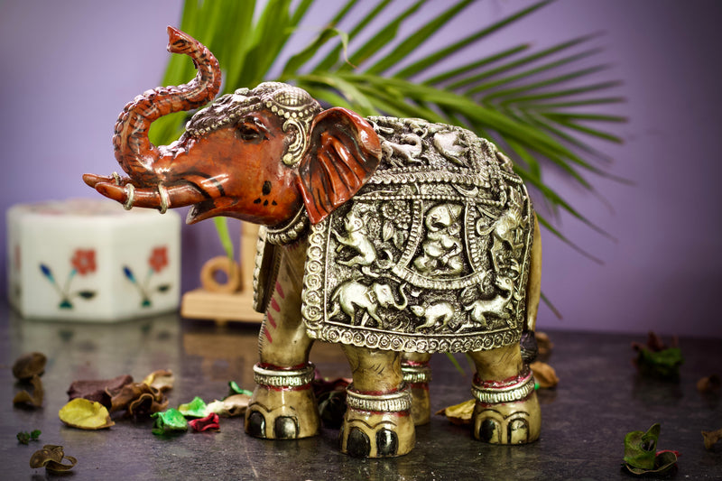 Good Luck Resin Silver Elephant Statue